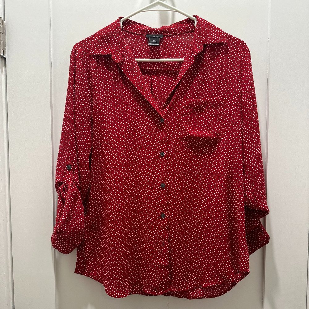 Ann Taylor Factory - Red & White Polka Dot Office Blouse - XS